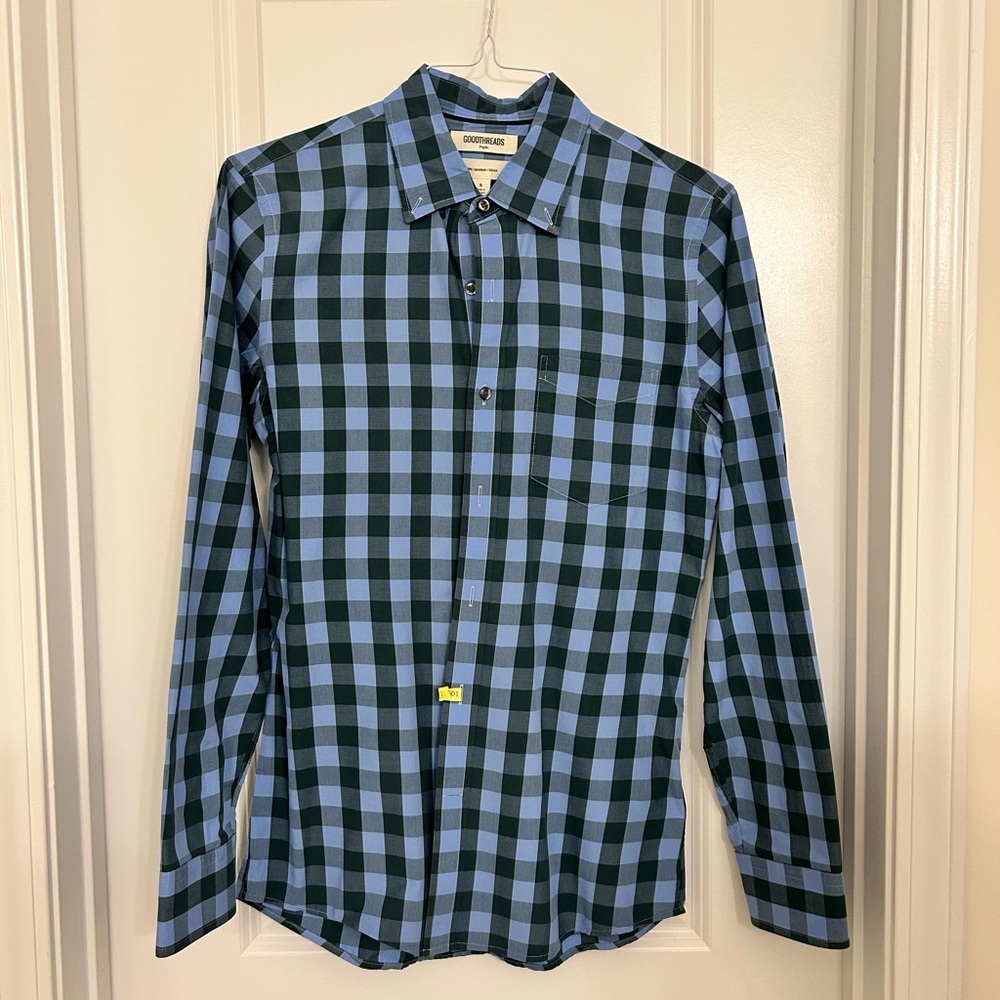 Goodthreads Men’s Blue Check Long Sleeve Slim Fit Poplin Shirt